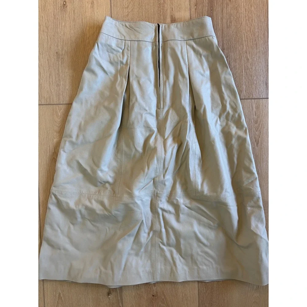 Bod & Christensen size 2 Leather Midi Skirt  Beige High Waist Pleated BLF22410
